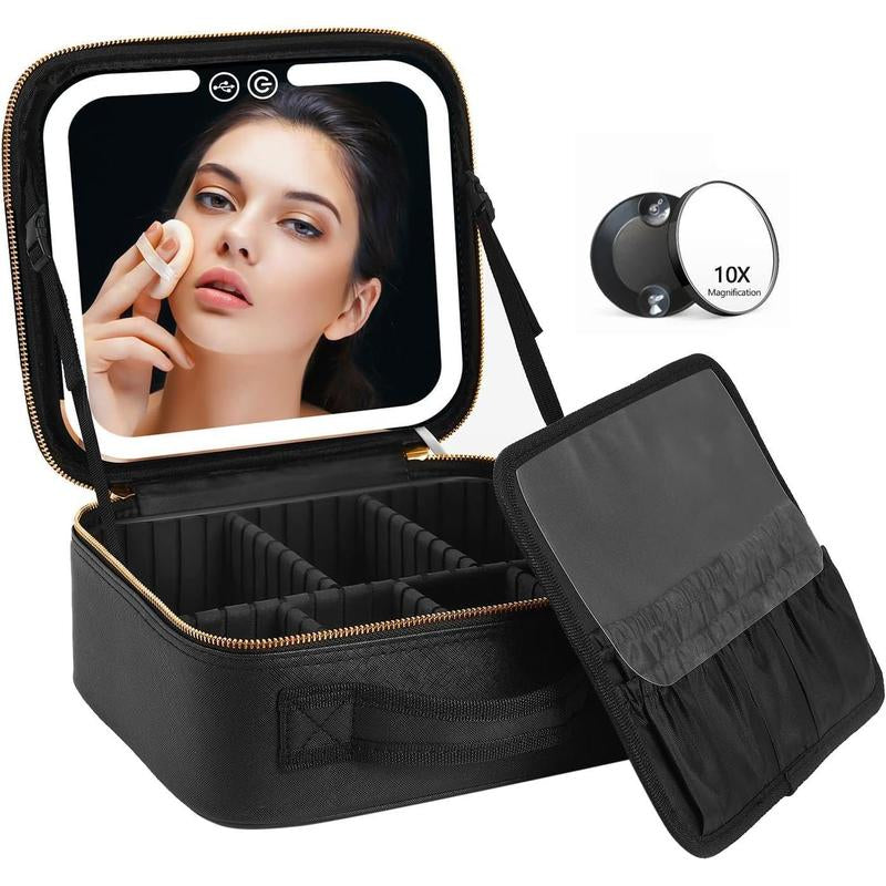Travel Cosmetic Bag with LED Lighting (3 settings) with Rechargeable Accessory Box