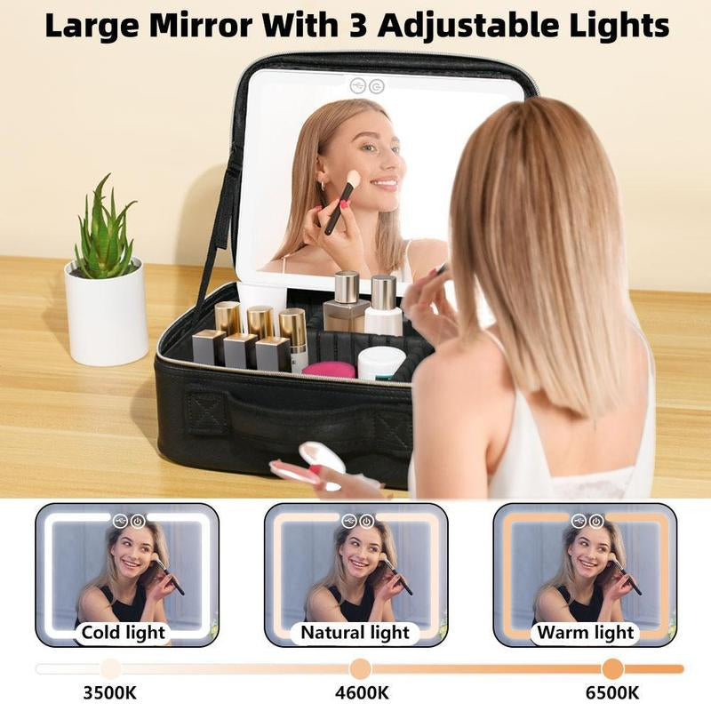 Travel Cosmetic Bag with LED Lighting (3 settings) with Rechargeable Accessory Box