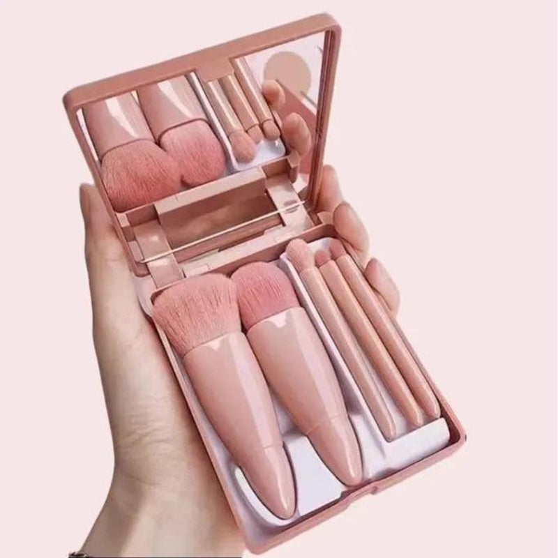 5 Pcs Compact Portable Makeup Brushes Set with Mirror 