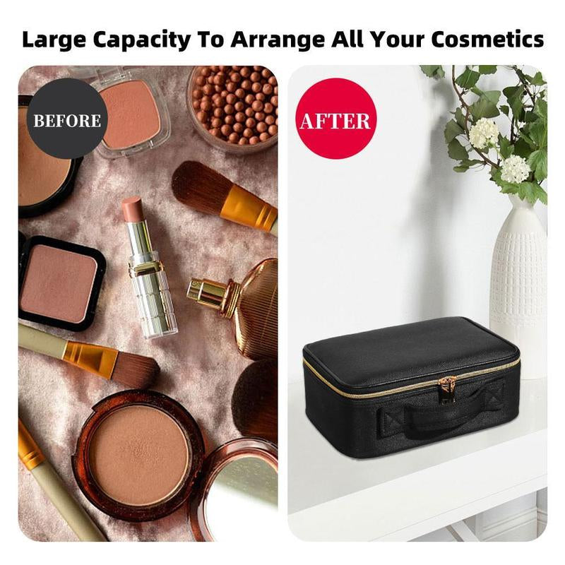 Travel Cosmetic Bag with LED Lighting (3 settings) with  Rechargeable Accessory Box 