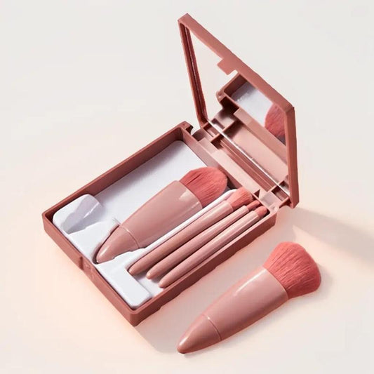 5 Pcs Compact Portable Makeup Brushes Set with Mirror 