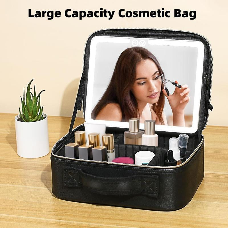 Travel Cosmetic Bag with LED Lighting (3 settings) with  Rechargeable Accessory Box 