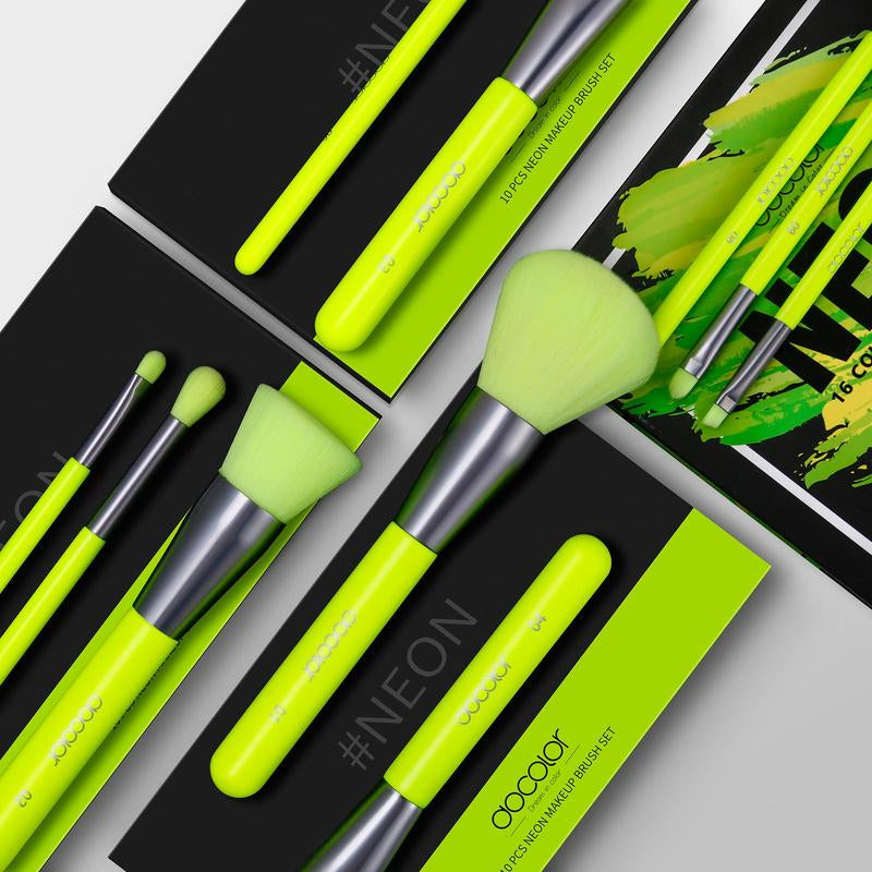  10 Piece Makeup Brush set by Docolor  (Neon Green)