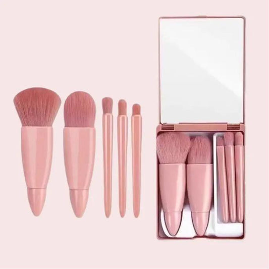 5 Pcs Compact Portable Makeup Brushes Set with Mirror 