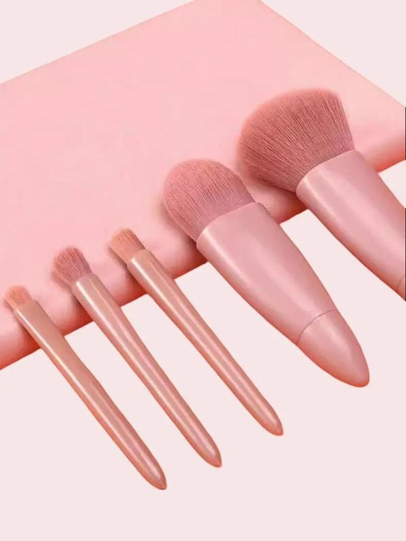 5 Pcs Compact Portable Makeup Brushes Set with Mirror 