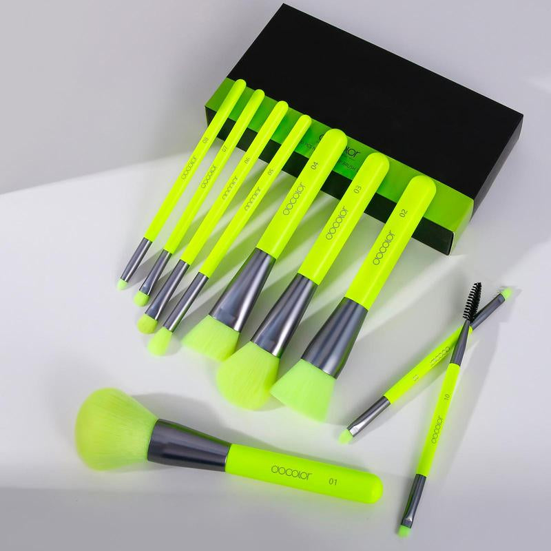  10 Piece Makeup Brush set by Docolor  (Neon Green)