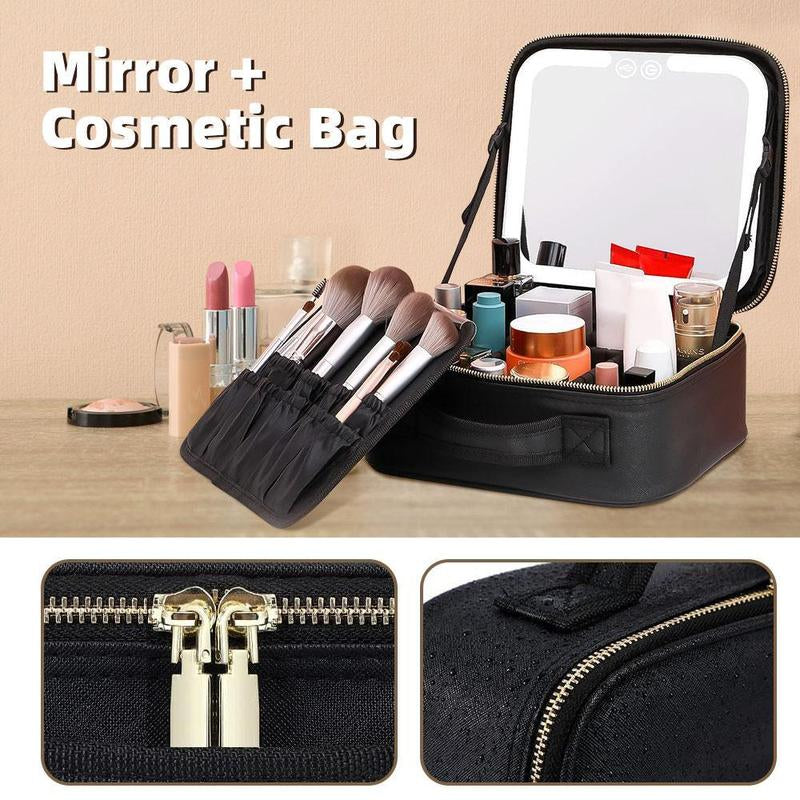 Travel Cosmetic Bag with LED Lighting (3 settings) with  Rechargeable Accessory Box 