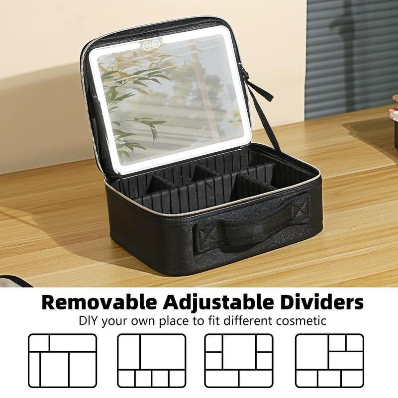 Travel Cosmetic Bag with LED Lighting (3 settings) with  Rechargeable Accessory Box 