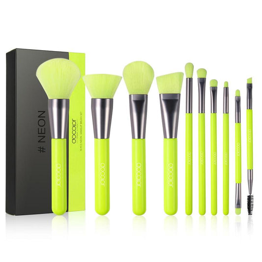 10 Piece Makeup Brush set by Docolor  (Neon Green)